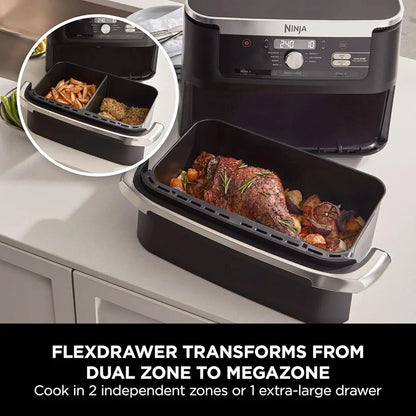 Ninja Foodi FlexDrawer Double Zone Air Fryer with Removable Divider, 10.4L Large Drawer, 7-in-1 Oil-Free Air Fryer for Frying, Roasting, Baking with Maximum Crispness