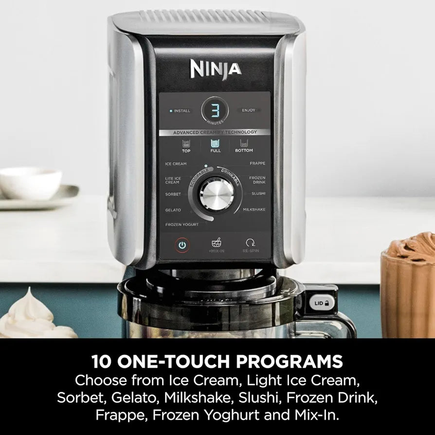 Ninja CREAMi Deluxe Ice Cream Maker & Frozen Dessert Maker with 3 Tubs, 10 Functions, Makes Ice Cream, Gelato, Sorbet, Frozen Yoghurt, Milkshakes, Slushi & More, 2-in-1 Flavour Option, Silver, NC501UK