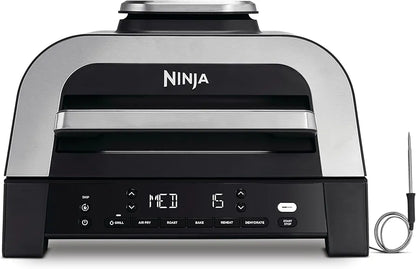 Ninja 6-in-1 MAX Indoor Grill & Air Fryer, 6 Cooking Functions, Make Up to 6 Burgers, 3.8L Capacity, Low Smoke, Includes Digital Meat Thermometer, Grey/Silver, DG551UK