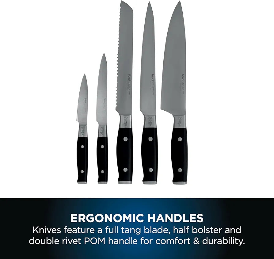 Ninja Foodi StaySharp 5-Piece Knife Set, Block & Sharpener