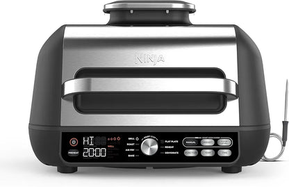 Ninja Foodi MAX PRO Health Grill, Flat Plate & Air Fryer 3.8L with Digital Cooking Probe, 7-in-1, Air Fry, Bake & more, Dishwasher Safe Parts, Cleaning Brush, Large Grill Plate, Silver/Black AG651UK