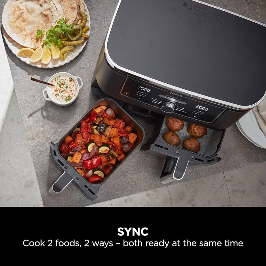 Ninja Foodi Max XXXL Dual Zone Air Fryer, 2 Basket Airfryer, 9.5L Extra Large Drawer Capacity, 6 Functions, Non Stick Ceramic, AF400ANZ, Black