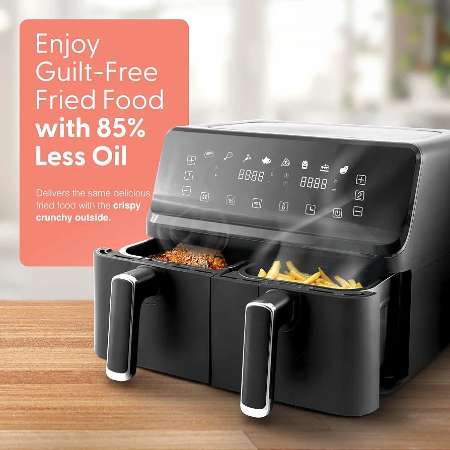 Keplin 9L Dual Zone Air Fryer - 8in1 Cooking Functions - 2700W Energy-Saving Cooker - Extra-Large