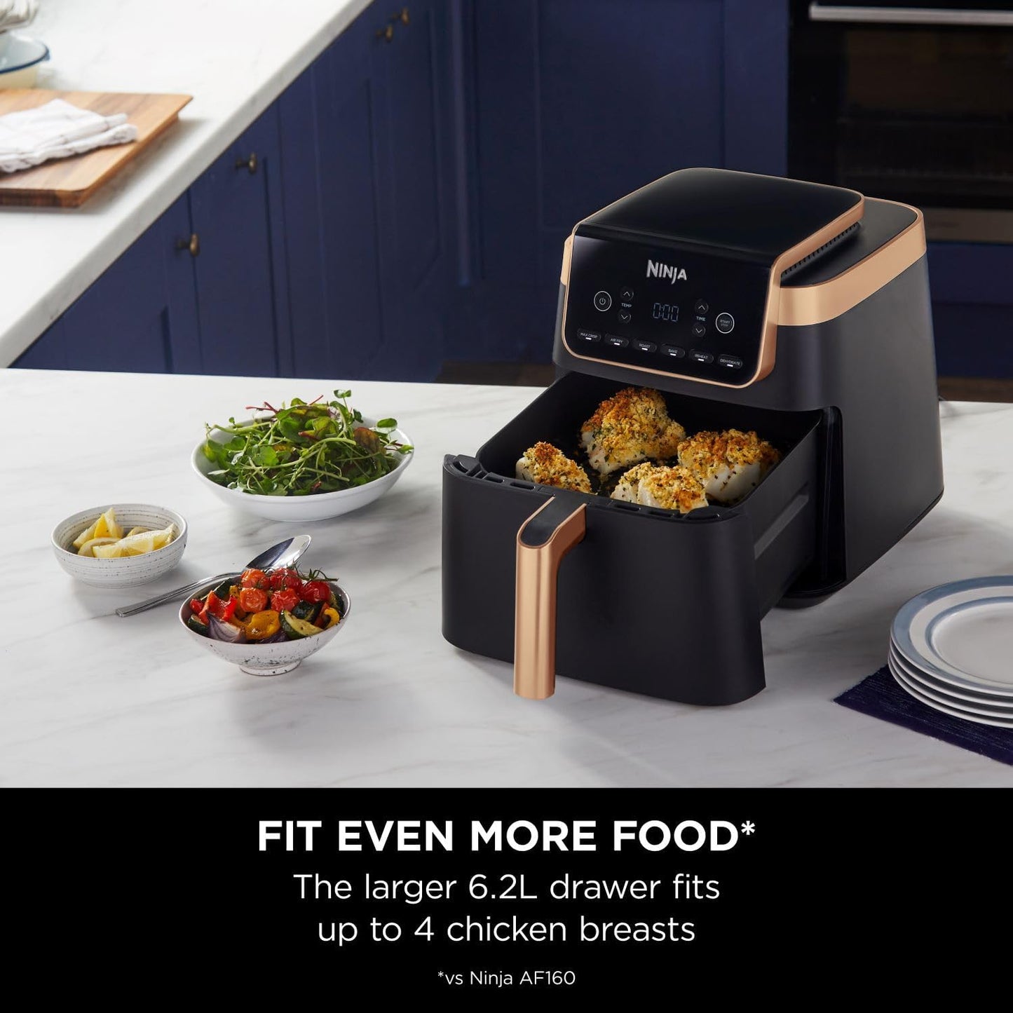 Ninja Air Fryer MAX PRO AF180UKCP – 6.2L Large Single Drawer Air Fryer, No Oil Cooking, Roast, Bake & Air Fry, Family Size, Black & Copper