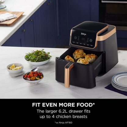 Ninja Air Fryer MAX PRO AF180UKCP – 6.2L Large Single Drawer Air Fryer, No Oil Cooking, Roast, Bake & Air Fry, Family Size, Black & Copper