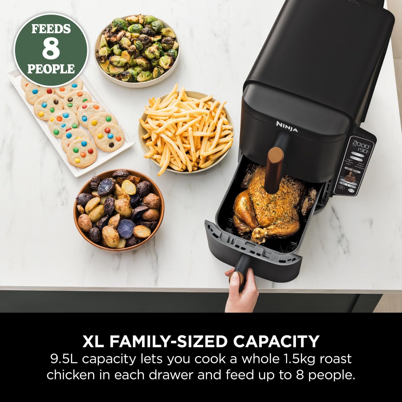Ninja Double Stack XL Air Fryer SL400UKCP – Vertical Dual Drawer Air Fryer, 9.5L Capacity, 4 Cooking Levels, 6 Functions, Space-Saving Design, Black & Copper