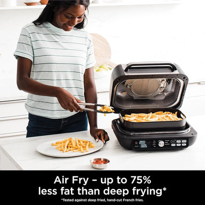 Ninja Foodi MAX PRO Health Grill, Flat Plate & Air Fryer 3.8L with Digital Cooking Probe, 7-in-1, Air Fry, Bake & more, Dishwasher Safe Parts, Cleaning Brush, Large Grill Plate, Silver/Black AG651UK