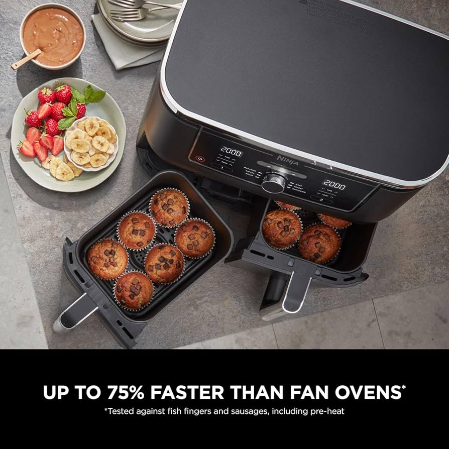 Ninja Foodi Max XXXL Dual Zone Air Fryer, 2 Basket Airfryer, 9.5L Extra Large Drawer Capacity, 6 Functions, Non Stick Ceramic, AF400ANZ, Black
