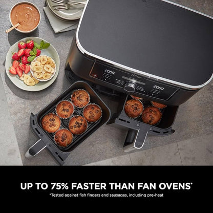 Ninja Foodi Max XXXL Dual Zone Air Fryer, 2 Basket Airfryer, 9.5L Extra Large Drawer Capacity, 6 Functions, Non Stick Ceramic, AF400ANZ, Black