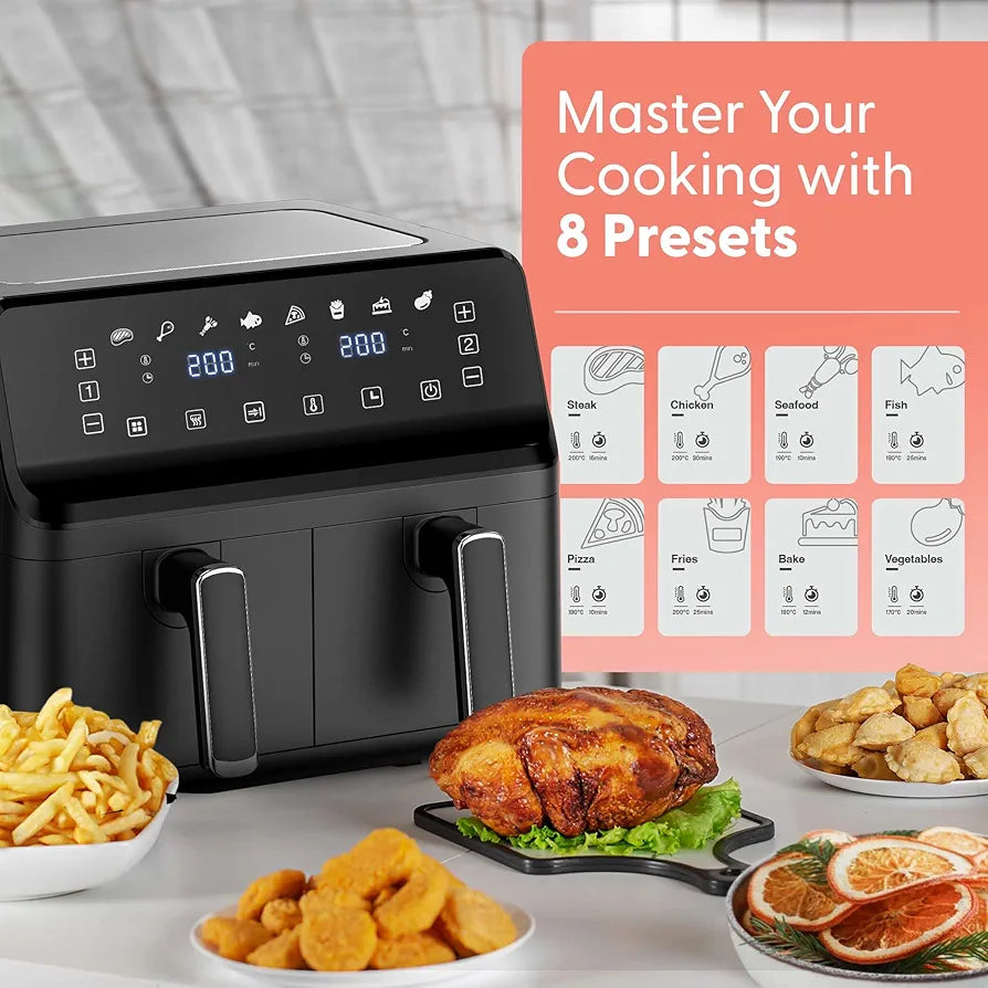 Keplin 9L Dual Zone Air Fryer - 8in1 Cooking Functions - 2700W Energy-Saving Cooker - Extra-Large
