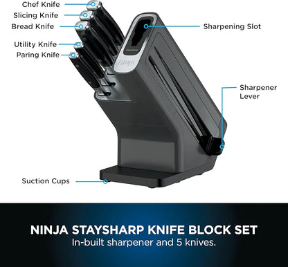 Ninja Foodi StaySharp 5-Piece Knife Set, Block & Sharpener
