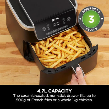 Ninja PRO 4.7L Air Fryer 4 in 1, Single Drawer, Air Frying, Roast Cooking, Heating, Drying, Non-stick Components Dishwasher Safe, Black, AF140EU