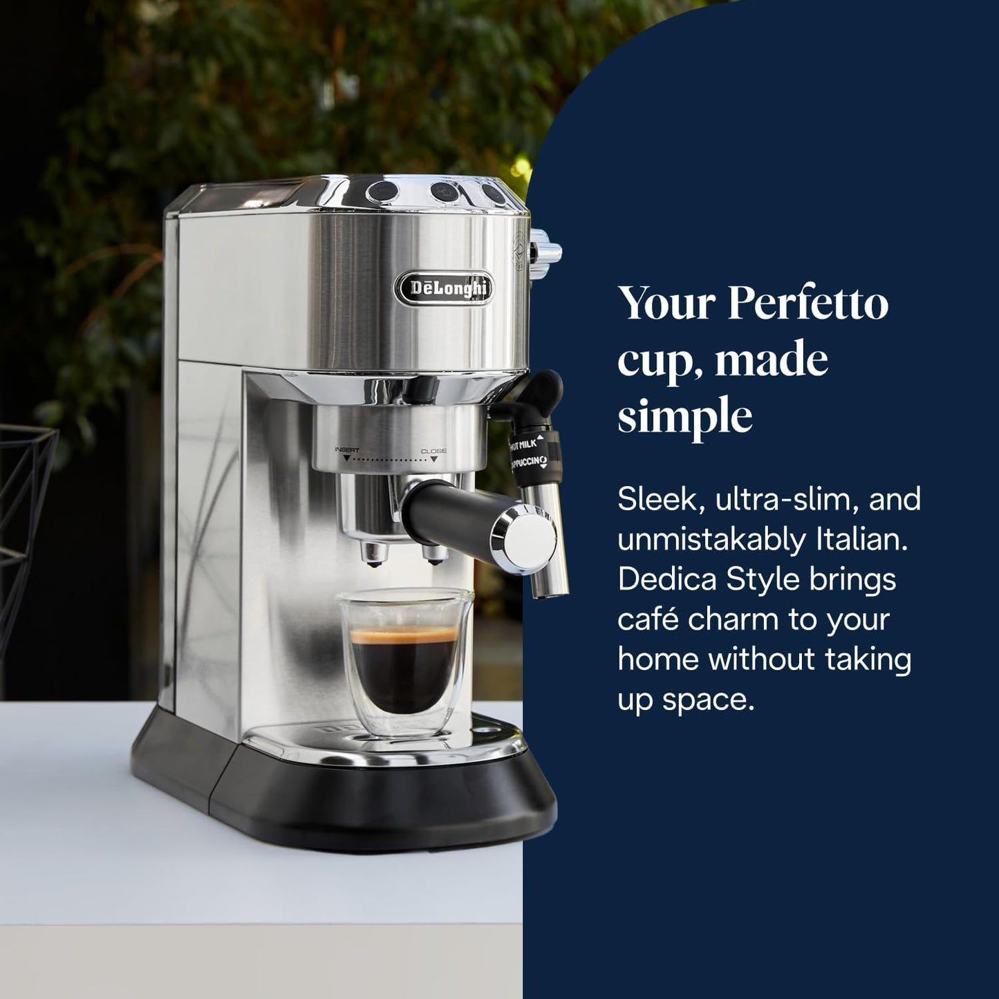 De’Longhi Dedica Style EC685M Traditional Pump Espresso Machine – Coffee & Cappuccino Maker, 15-Bar Pressure, Slim Design, Silver