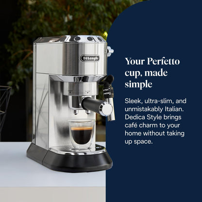 De’Longhi Dedica Style EC685M Traditional Pump Espresso Machine – Coffee & Cappuccino Maker, 15-Bar Pressure, Slim Design, Silver