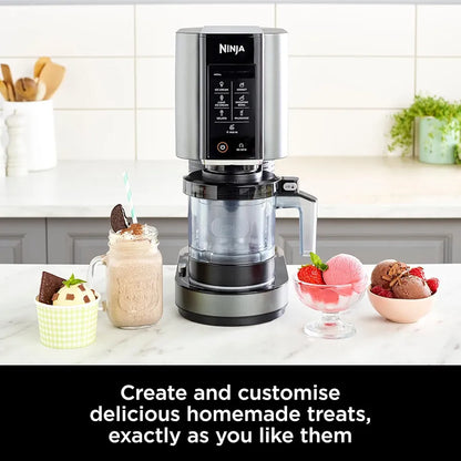 Ninja CREAMi Ice Cream Maker & Frozen Dessert Maker with 3 Tubs, 7 Programs, Makes Ice Cream, Gelato, Sorbet, Smoothie Bowl, Milkshakes and more, Black/Silver, Makes 1.4L of Ice Cream, NC300UK