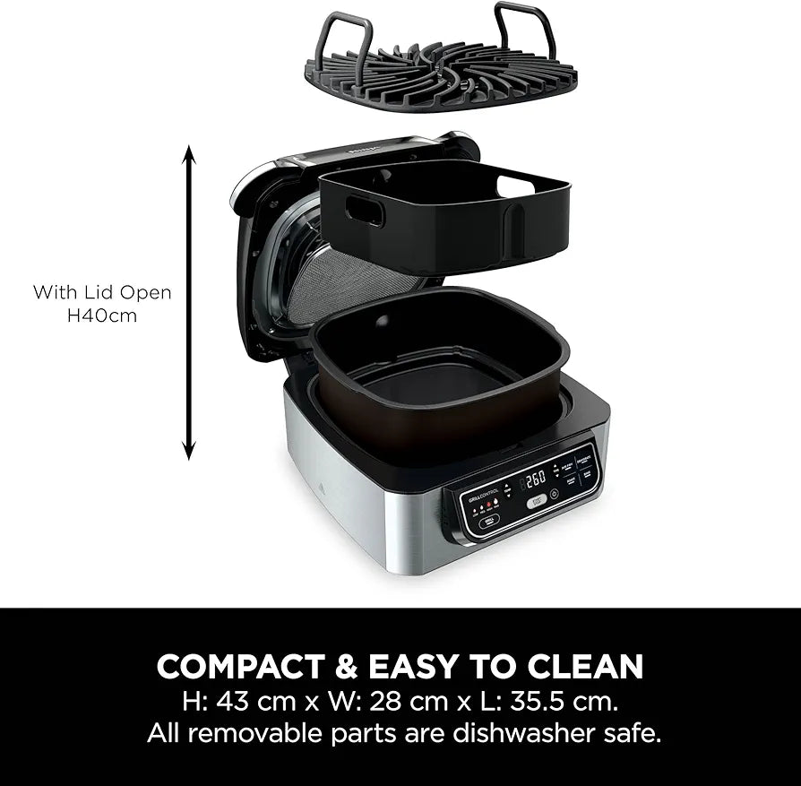 Ninja Foodi Health Grill & Air Fryer 5.7L with Cyclonic Air Technology, 5-in-1, Air Fry, Grill, Bake, Roast, Dehydrate, Dishwasher Safe Parts, Cleaning Brush, Black/Silver AG301UK