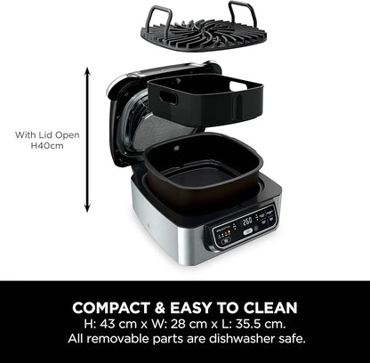 Ninja Foodi Health Grill & Air Fryer 5.7L with Cyclonic Air Technology, 5-in-1, Air Fry, Grill, Bake, Roast, Dehydrate, Dishwasher Safe Parts, Cleaning Brush, Black/Silver AG301UK