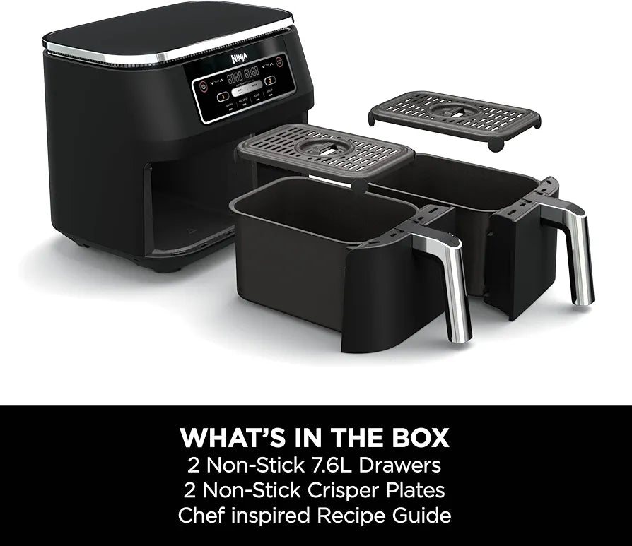 Ninja Foodi Dual Zone Digital Air Fryer, 2 Drawers, 7.6L, 4-in-1, Uses No Oil