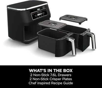 Ninja Foodi Dual Zone Digital Air Fryer, 2 Drawers, 7.6L, 4-in-1, Uses No Oil