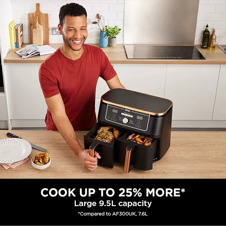 Ninja Foodi MAX Dual Zone Air Fryer,  Tongs, 2 Drawers, 9.5L, 6-in-1, AF400UKCP