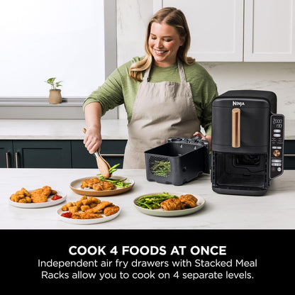 Ninja Double Stack XL Air Fryer SL400UKCP – Vertical Dual Drawer Air Fryer, 9.5L Capacity, 4 Cooking Levels, 6 Functions, Space-Saving Design, Black & Copper