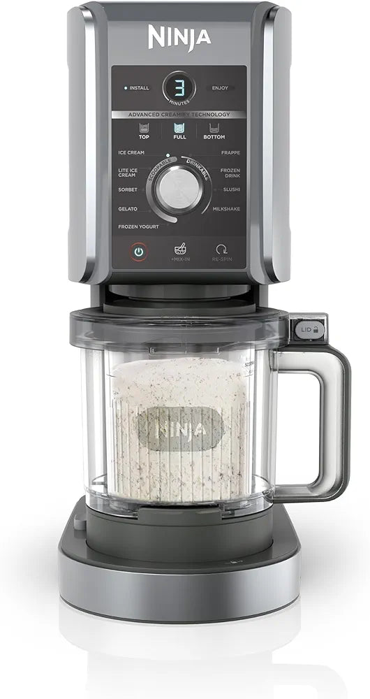 Ninja CREAMi Deluxe Ice Cream Maker & Frozen Dessert Maker with 3 Tubs, 10 Functions, Makes Ice Cream, Gelato, Sorbet, Frozen Yoghurt, Milkshakes, Slushi & More, 2-in-1 Flavour Option, Silver, NC501UK