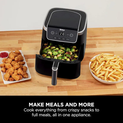Ninja PRO 4.7L Air Fryer 4 in 1, Single Drawer, Air Frying, Roast Cooking, Heating, Drying, Non-stick Components Dishwasher Safe, Black, AF140EU
