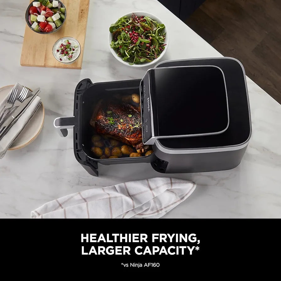 Ninja Air Fryer MAX PRO, 6.2L, Uses No Oil, Large Square Single Drawer, Roast, Bake, Air Fry, Digital, Cook From Frozen, Non-Stick, Dishwasher Safe Basket & Crisper Plate, Grey, AF180UKBRN