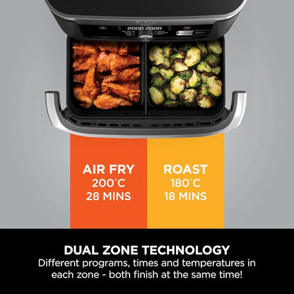 Ninja Foodi FlexDrawer Double Zone Air Fryer with Removable Divider, 10.4L Large Drawer, 7-in-1 Oil-Free Air Fryer for Frying, Roasting, Baking with Maximum Crispness