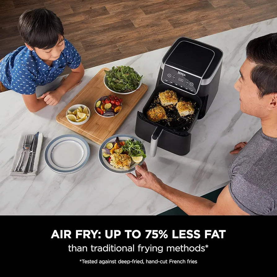 Ninja Air Fryer MAX PRO, 6.2L, Uses No Oil, Large Square Single Drawer, Roast, Bake, Air Fry, Digital, Cook From Frozen, Non-Stick, Dishwasher Safe Basket & Crisper Plate, Grey, AF180UKBRN