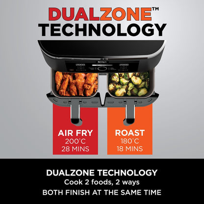 Ninja Foodi Dual Zone Digital Air Fryer, 2 Drawers, 7.6L, 6-in-1, Black AF300UK