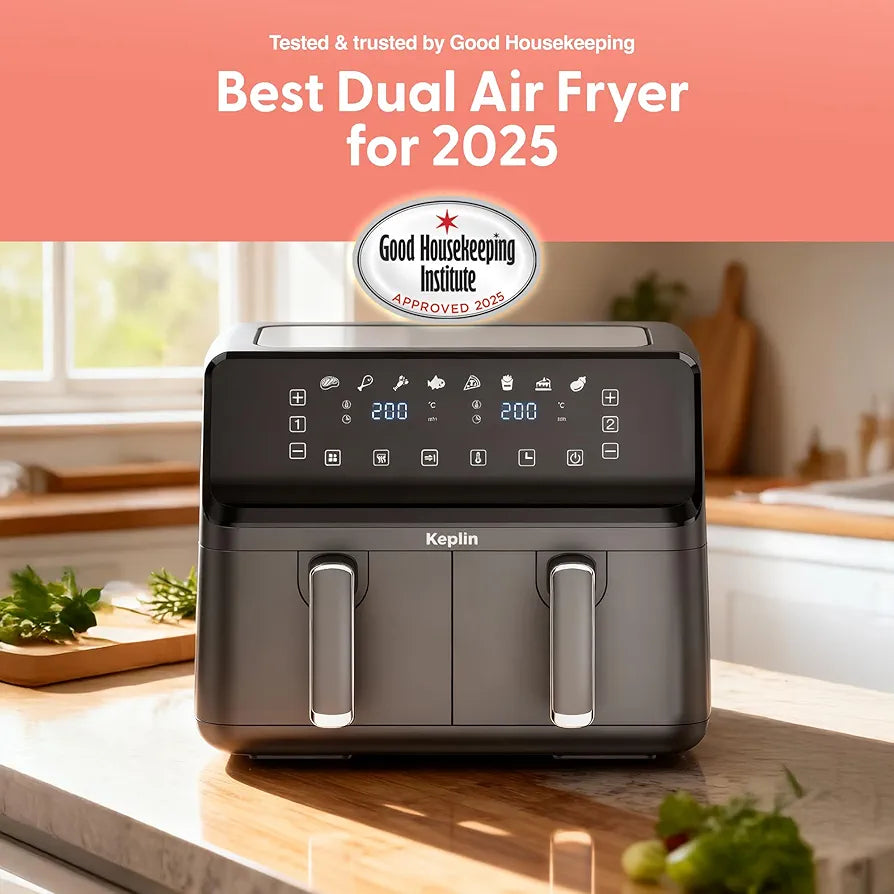 Keplin 9L Dual Zone Air Fryer - 8in1 Cooking Functions - 2700W Energy-Saving Cooker - Extra-Large