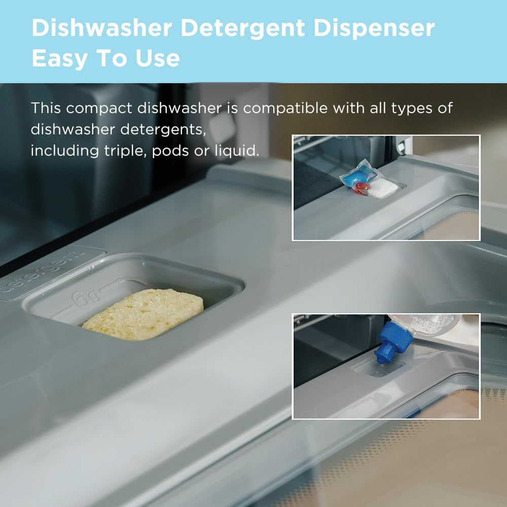 COMFEE’ Mini Table Top Dishwasher – 6+3 Programs, Steam Wash, Baby Care & Fruit Wash, Portable, No Plumbing