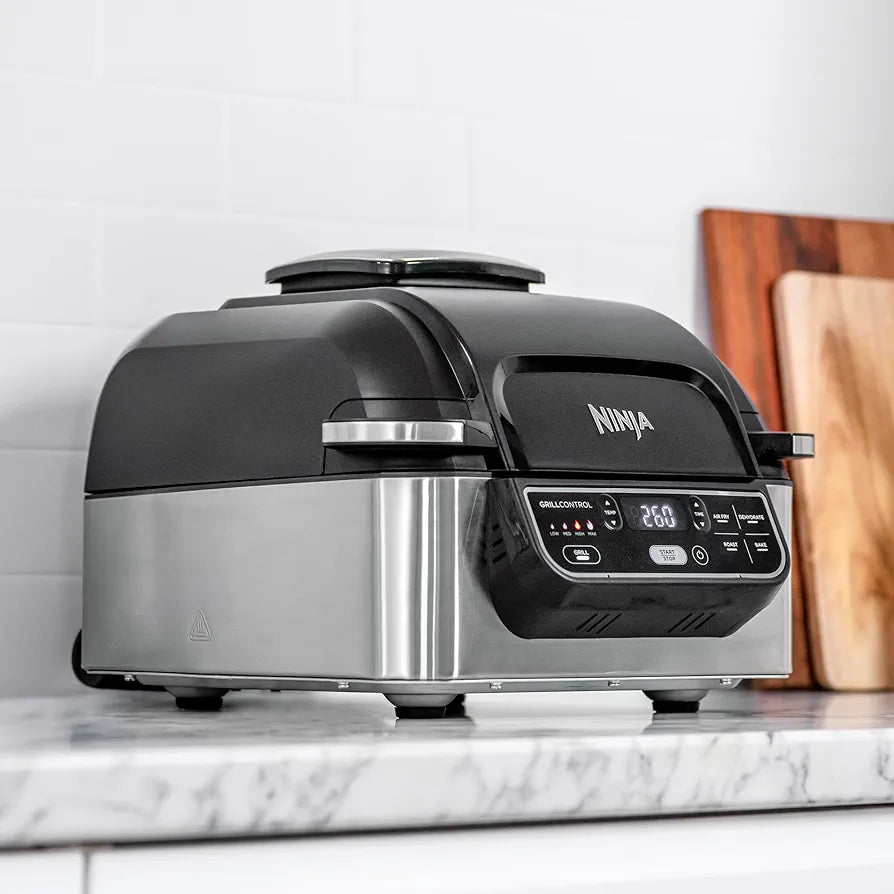 Ninja Foodi Health Grill & Air Fryer 5.7L with Cyclonic Air Technology, 5-in-1, Air Fry, Grill, Bake, Roast, Dehydrate, Dishwasher Safe Parts, Cleaning Brush, Black/Silver AG301UK