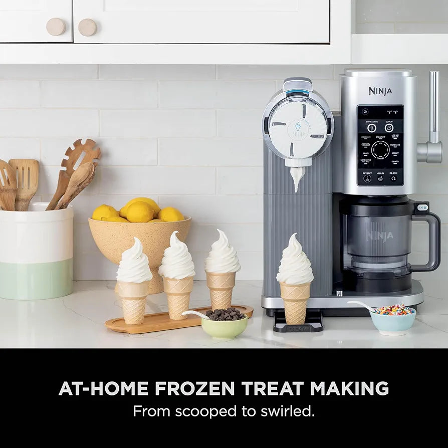 Ninja CREAMi Scoop and Swirl Soft Serve and Ice Cream Maker with 2x Tubs, 13 Functions, Makes Ice Cream, Soft Serve, Gelato, Sorbet, Milkshakes and More, Mix-In Option, Platinum Silver, NC701UK