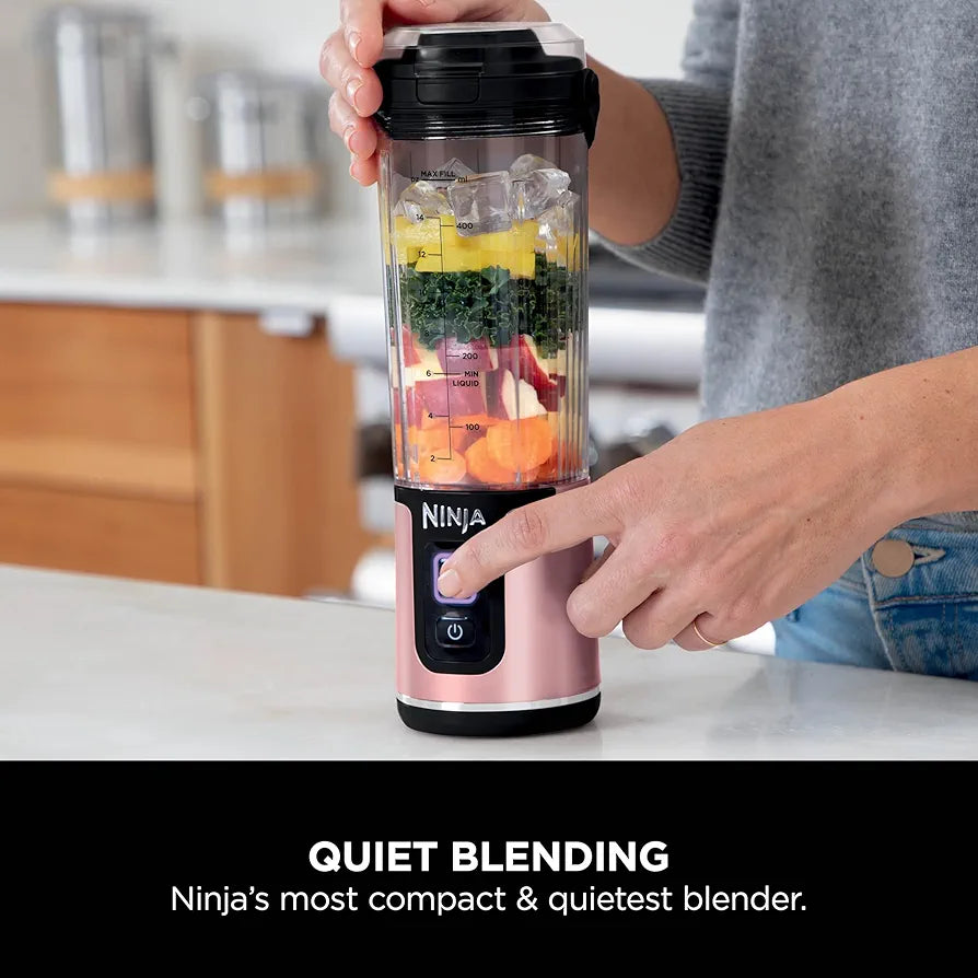 Ninja 2-Pack Blast 530ml Portable Blender, Leakproof Lid & Sip Spout, Cordless Mini Blender, Rechargeable, Portable Smoothies, Protein Shakes, & Frozen Fruit, Rose Gold & Metallic Silver, BC151UKEUGV