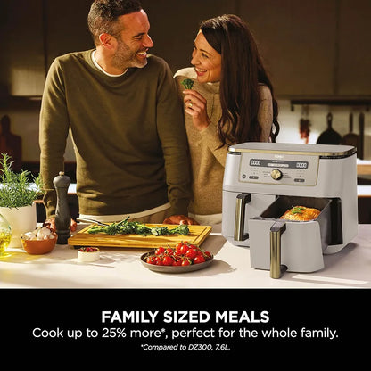 Ninja MAX Dual Zone Digital Air Fryer, 2 Drawers, 9.5L, 6-in-1, Uses No Oil, Air Fry, Max Crisp, Roast, Bake, Reheat, Dehydrate, Non-Stick, Dishwasher Safe Baskets, Stone Gold DZ400UKSTGD