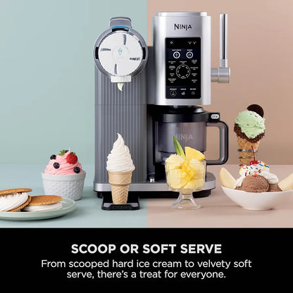 Ninja CREAMi Scoop and Swirl Soft Serve and Ice Cream Maker with 2x Tubs, 13 Functions, Makes Ice Cream, Soft Serve, Gelato, Sorbet, Milkshakes and More, Mix-In Option, Platinum Silver, NC701UK