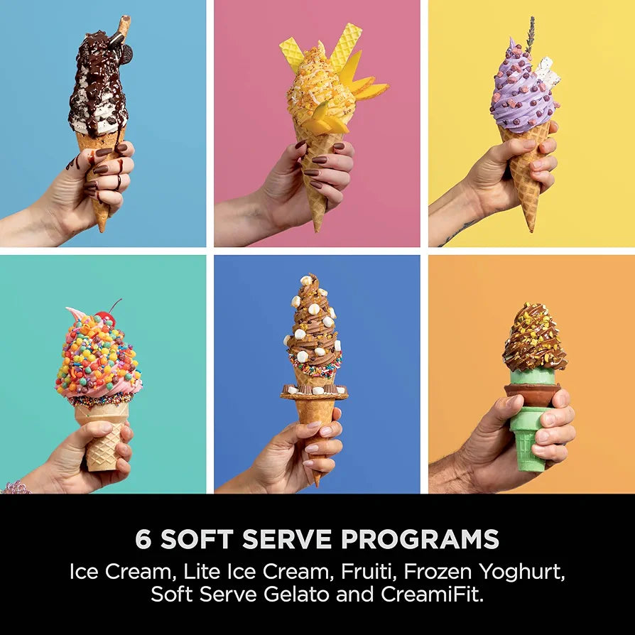 Ninja CREAMi Scoop and Swirl Soft Serve and Ice Cream Maker with 2x Tubs, 13 Functions, Makes Ice Cream, Soft Serve, Gelato, Sorbet, Milkshakes and More, Mix-In Option, Platinum Silver, NC701UK