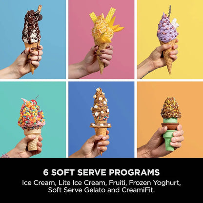 Ninja CREAMi Scoop and Swirl Soft Serve and Ice Cream Maker with 2x Tubs, 13 Functions, Makes Ice Cream, Soft Serve, Gelato, Sorbet, Milkshakes and More, Mix-In Option, Platinum Silver, NC701UK