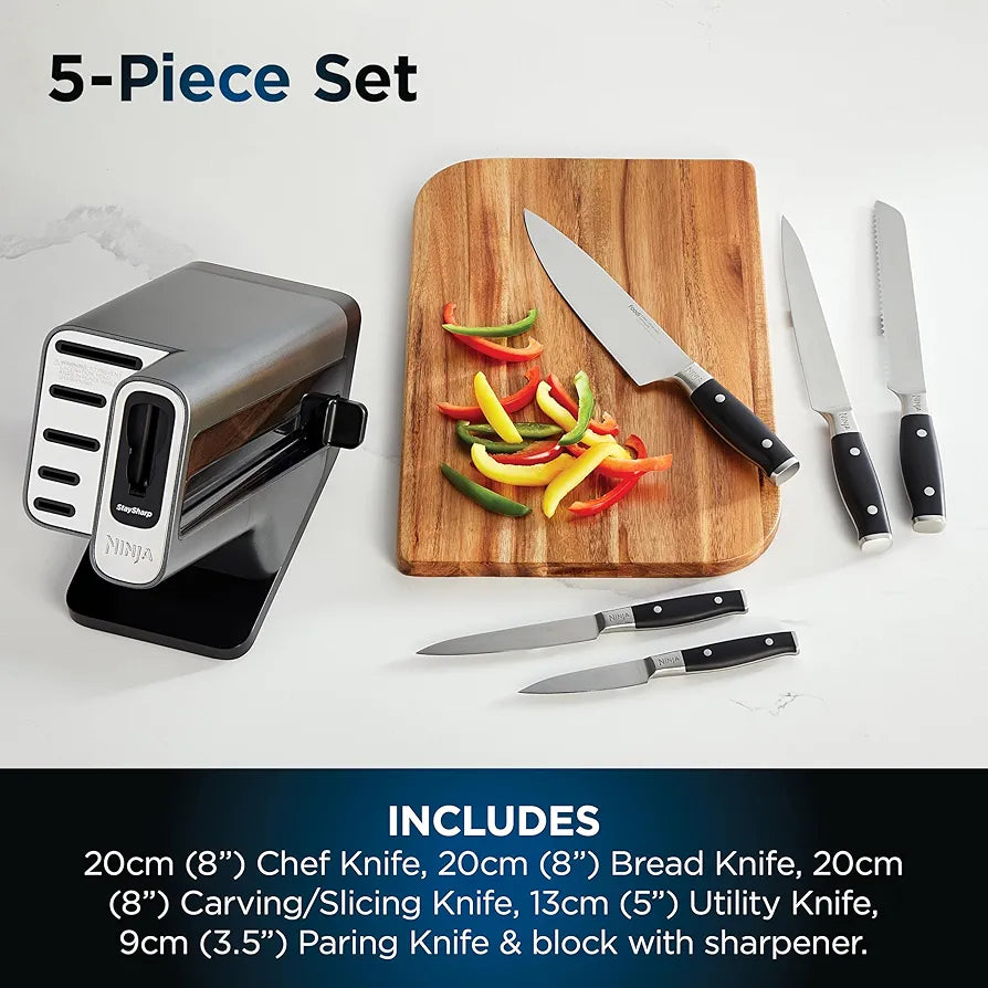Ninja Foodi StaySharp 5-Piece Knife Set, Block & Sharpener