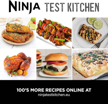 Ninja 5-in-1 Indoor Grill & Air Fryer, 5 Cooking Functions, Make Up to 4 Burgers, 5.7L capacity, Low Smoke, Includes Digital Meat Thermometer, Black/Silver, EG351UK