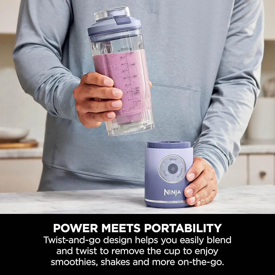 Ninja Blast Max Portable Blender, 570ml, Rechargeable Battery, Blending Cup & Leak-proof Lid, 3x Blend Functions, Makes Smoothies, Protein Shakes, Blends Ice & Frozen Fruit, Lavender BC251EULD
