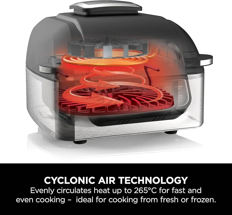 Ninja Foodi Health Grill & Air Fryer 5.7L with Cyclonic Air Technology, 5-in-1, Air Fry, Grill, Bake, Roast, Dehydrate, Dishwasher Safe Parts, Cleaning Brush, Black/Silver AG301UK
