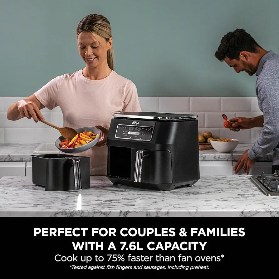 Ninja Foodi Dual Zone Digital Air Fryer, 2 Drawers, 7.6L, 4-in-1, Uses No Oil