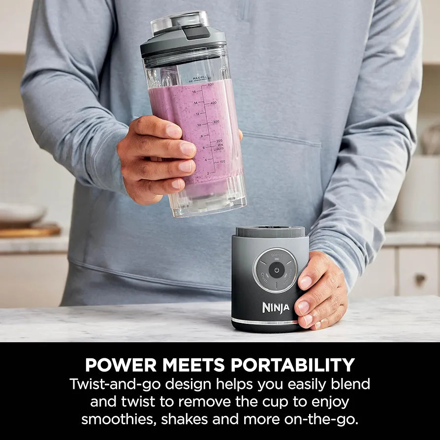 Ninja Blast Max Portable Blender, 570ml, Rechargeable Battery, Blending Cup & Leak-proof Lid, 3x Blend Functions, Makes Smoothies, Protein Shakes, Blends Ice & Frozen Fruit, Cool Grey BC251EUGY