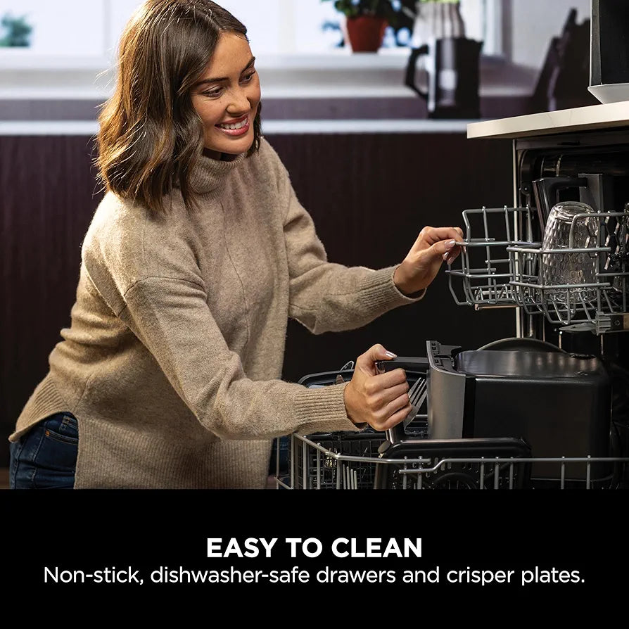 Ninja MAX Dual Zone Digital Air Fryer, 2 Drawers, 9.5L, 6-in-1, Uses No Oil, Air Fry, Max Crisp, Roast, Bake, Reheat, Dehydrate, Non-Stick, Dishwasher Safe Baskets, Gun Metal Grey DZ400UK