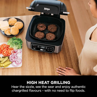 Ninja Foodi Health Grill & Air Fryer 5.7L with Cyclonic Air Technology, 5-in-1, Air Fry, Grill, Bake, Roast, Dehydrate, Dishwasher Safe Parts, Cleaning Brush, Black/Silver AG301UK
