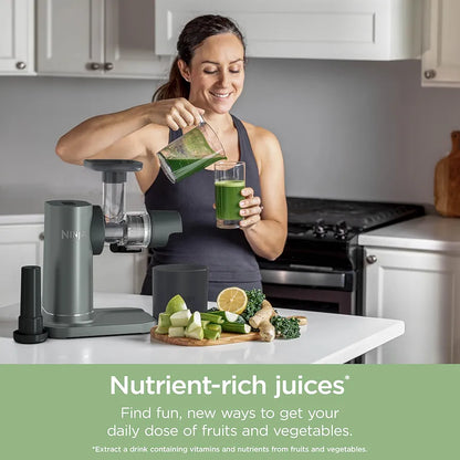 Ninja 3-in-1 Cold Press Juicer with Slice and Shred Blades, 700ml Jug and 1.1L Pulp Container, Make Fresh Juices and Process Vegetables, Compact, Dishwasher Safe Removeable Parts, Grey JC152UK