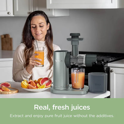 Ninja 3-in-1 Cold Press Juicer with Slice and Shred Blades, 700ml Jug and 1.1L Pulp Container, Make Fresh Juices and Process Vegetables, Compact, Dishwasher Safe Removeable Parts, Grey JC152UK